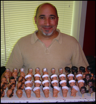  Herobuilders.com CEO Emil Vicale serves up a platter of unfinished action figure heads including "Hero" Condoleezza Rice and "Villian" Osama bin Laden. Vicale doesn't release sales figures, but says the bad guys outsell the good guys by a huge margin.