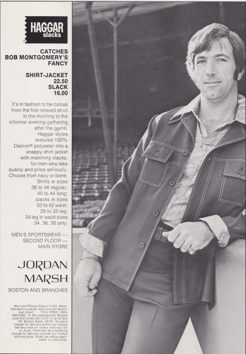 Jordan Marsh, now part of Macy's, had no idea the 1975 Red Sox would become American League Champions when they signed backup catcher Bob Montgomery as a spokesmodel. (Click to enlarge).