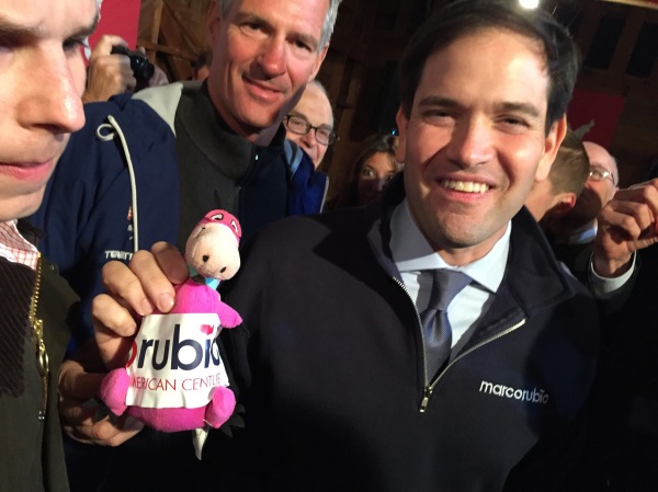 U.S. Sen. Marco Rubio (R-FL) was one of many 2016 presidential candidates to participate in the "Dinosaur Primary," my ambitious quest to photograph the next President of the United States with my favorite childhood cartoon. Sadly, Sen. Rubio did not recognize Dino Flintstone.